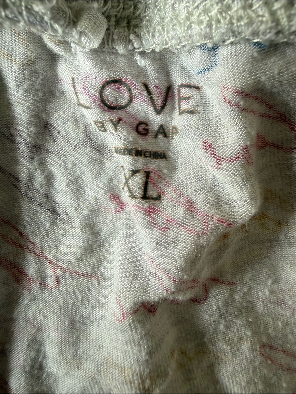 GAP Love Printed Long Sleeve Top - Cream with Pink & Blue Accents Size XL - Picture 4 of 7